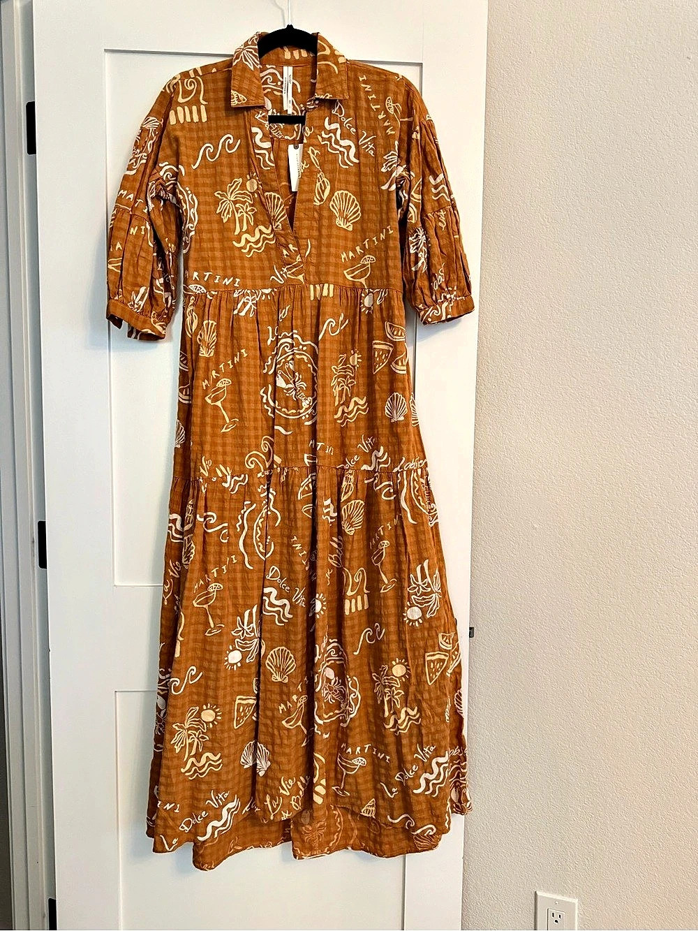 Anthropologie Abstract Maxi Dress in Brown & White XXS NWT